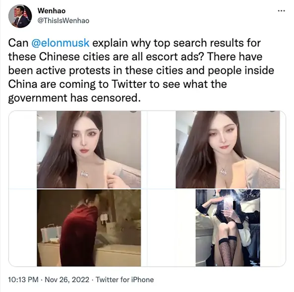 Bots inundan Twitter de porno para ocultar las noticias de las protestas masivas en China