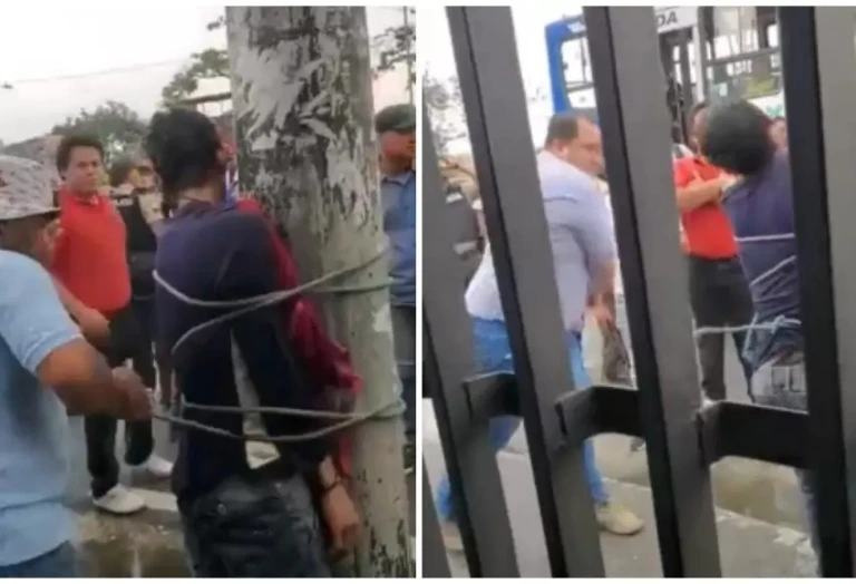 Atraparon a ladrón in fraganti, lo ataron a un poste y le dieron una tunda de correazos (VIDEO)
