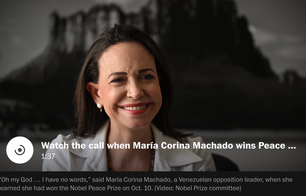 El Nobel 2025 celebra la fuerza moral de Maria Corina Machado