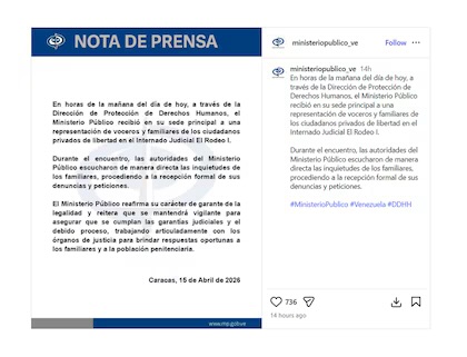 La Fiscalía venezolana recibió a familiares de presos políticos y sus denuncias de torturas