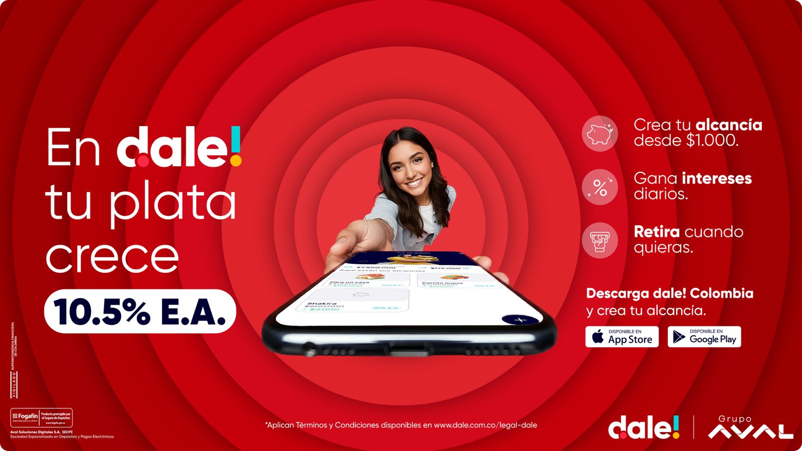 dale! lanza su alcancía digital con rentabilidad de 10.5% E.A., una de las tasas más altas del mercado.