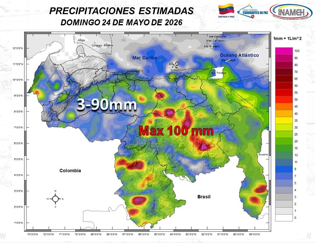 Inameh pronostica lluvias y tormentas para el 24 de mayo