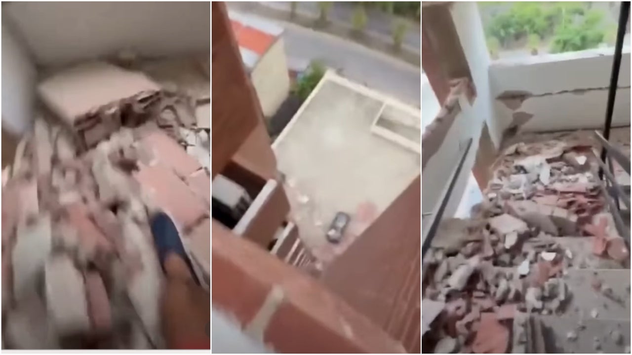 Venezolano graba el momento en el que sale apresuradamente por las escaleras de su edificio entre paredes rotas y más daños estructurales | NTN24.COM