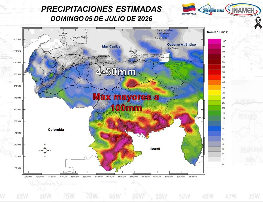 Inameh alertó sobre lluvias con descargas eléctricas en varias regiones de Venezuela este #5Jul