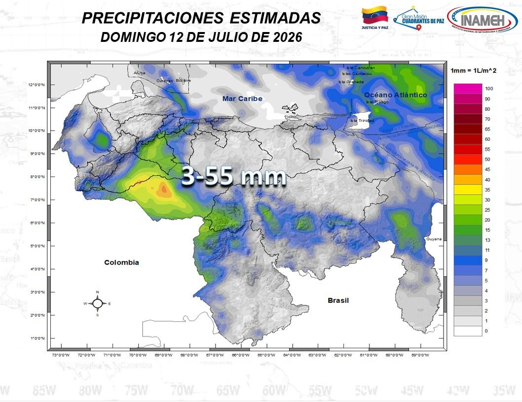 Inameh alerta sobre precipitaciones y actividad eléctrica en estas zonas de Venezuela este #12Jul