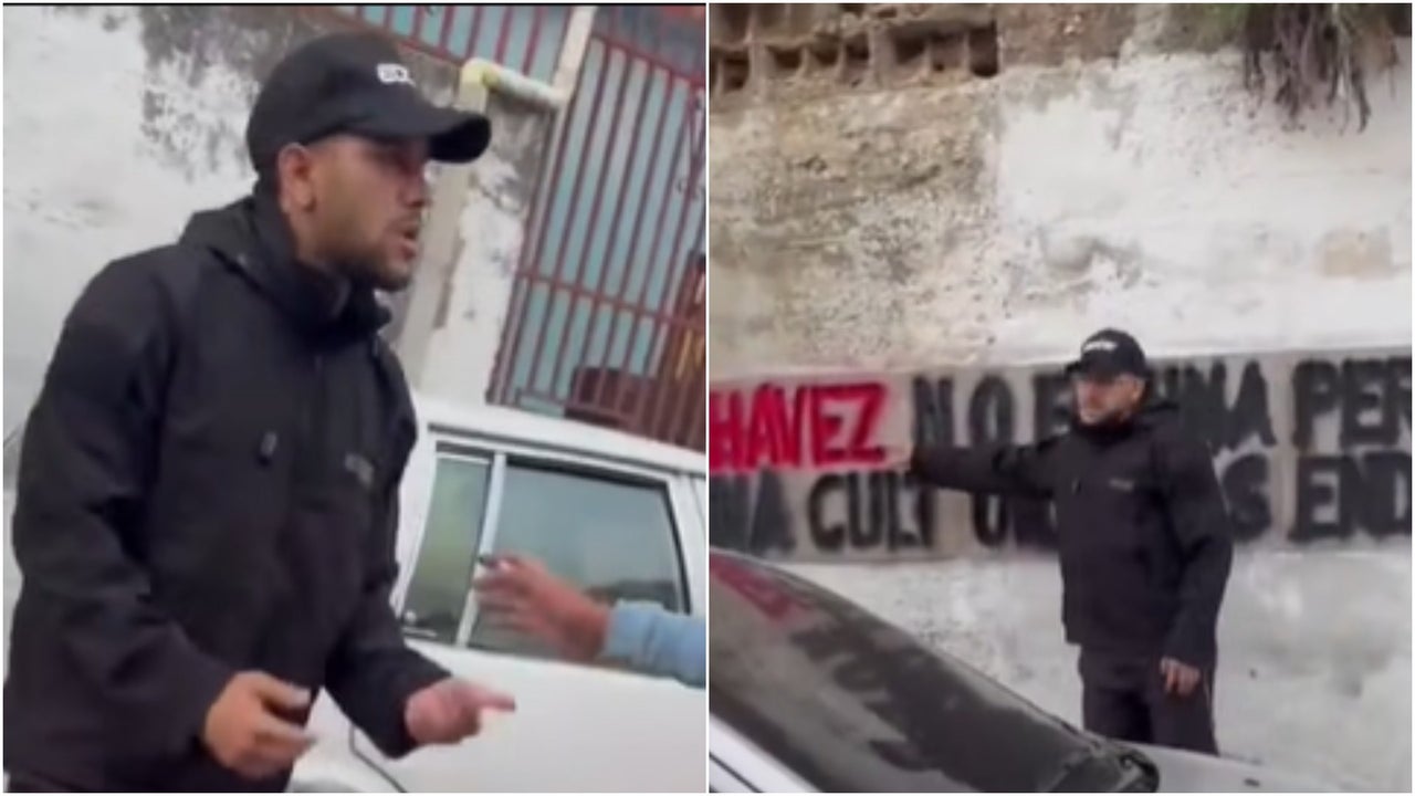 Ciudadano estalla contra colaboradores del régimen por pintar plantillas de Chávez en las paredes de un barrio: