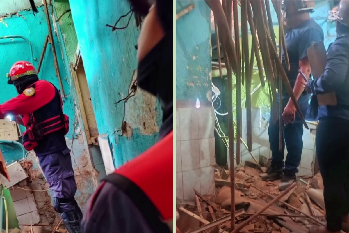 El techo cedió y 21 personas quedaron atrapadas dentro de una vivienda en Caracas: así fue el heroico rescate (VIDEO)