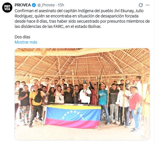 Hallan sin vida a líder indígena secuestrado por presuntos guerrilleros en Bolívar < El Informador Venezuela