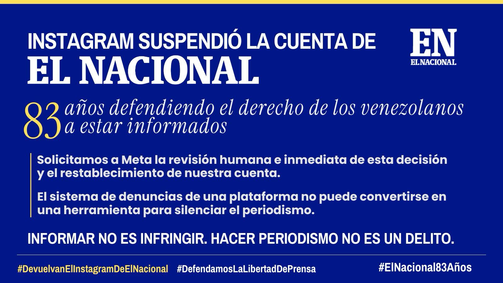 Instagram suspende la cuenta oficial del diario El Nacional