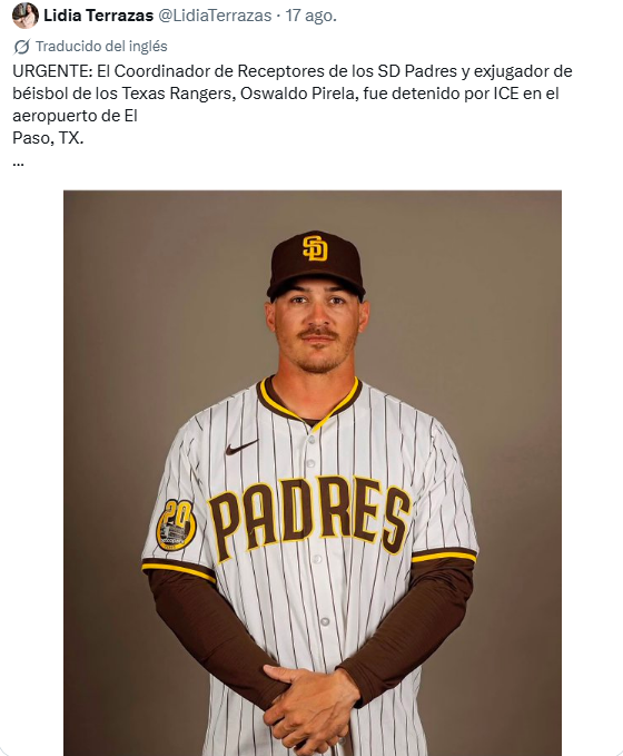 Funcionarios del ICE detienen al venezolano Oswaldo Pirela, entrenador de los San Diego Padres < El Informador Venezuela