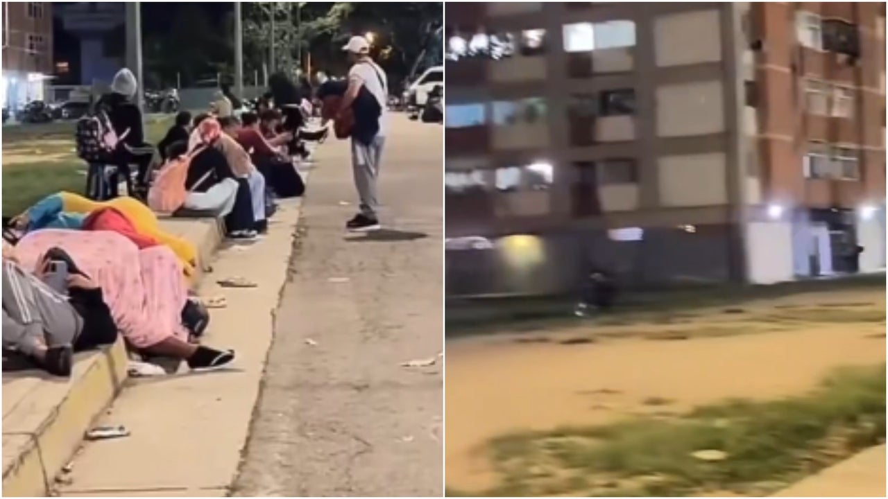 Imágenes de personas durmiendo en la calle de un sector residencial en Caracas tras evacuar los edificios en donde viven por nuevo sismo | NTN24.COM
