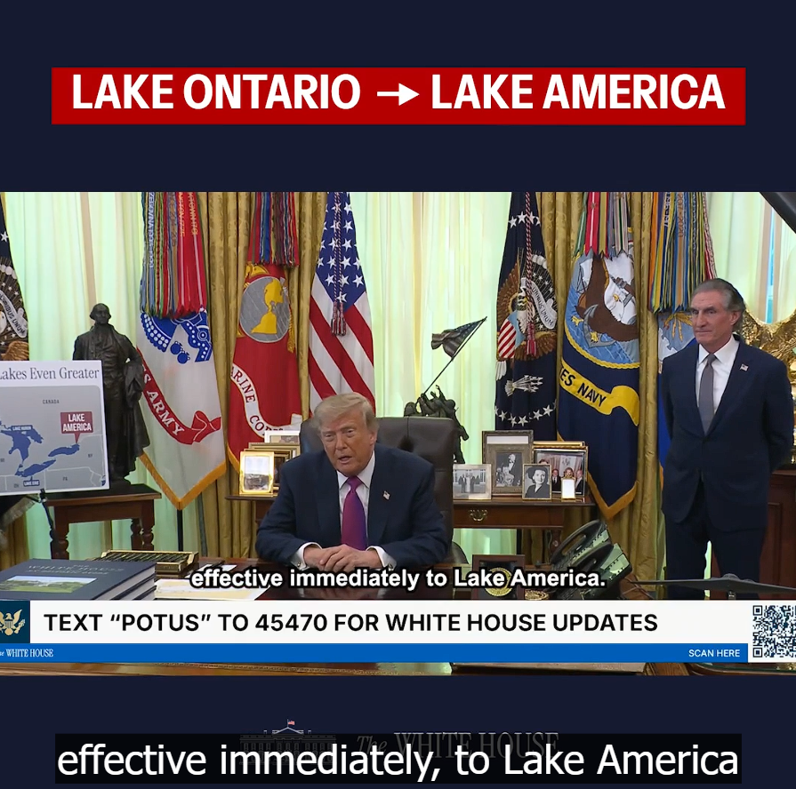 Trump renombra el Lago Ontario como «Lago América» y arremete contra Canadá