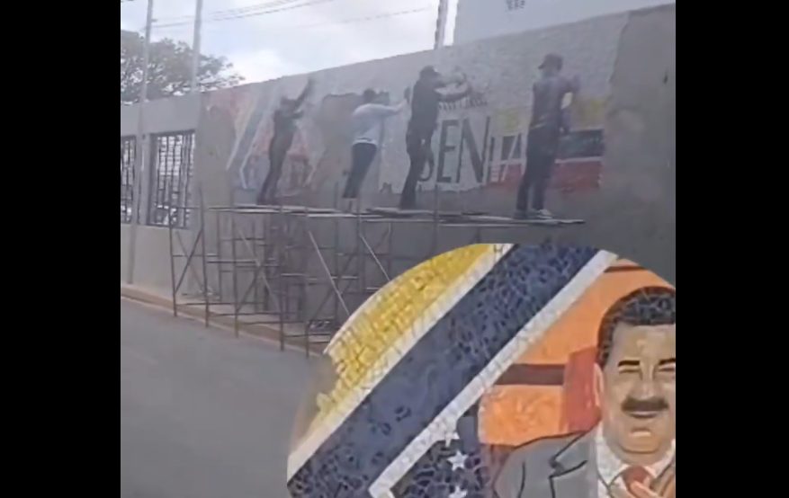 En VIDEO: así eliminaron el rostro de Maduro en la sede del Seniat en Coro