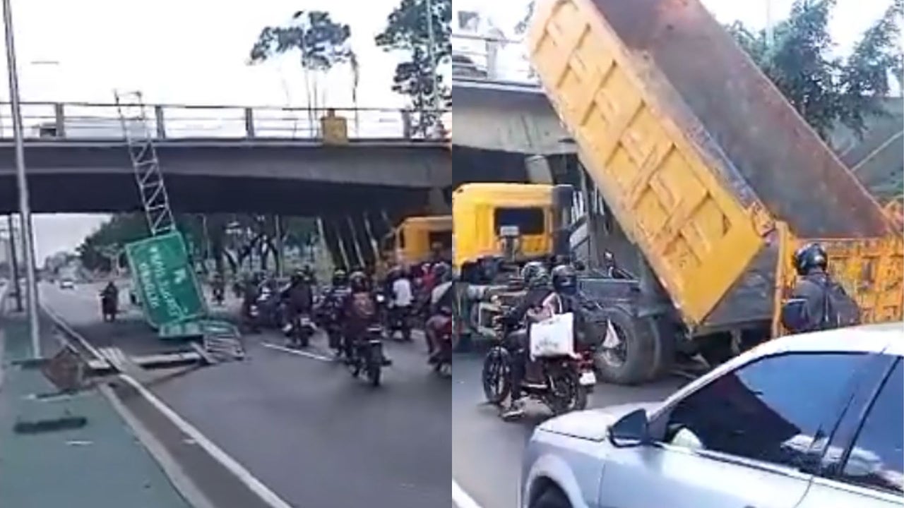 Choque de vehículo de carga pesada derribó señalización y colapsó el tránsito en la autopista Valle-Coche de Caracas | NTN24.COM